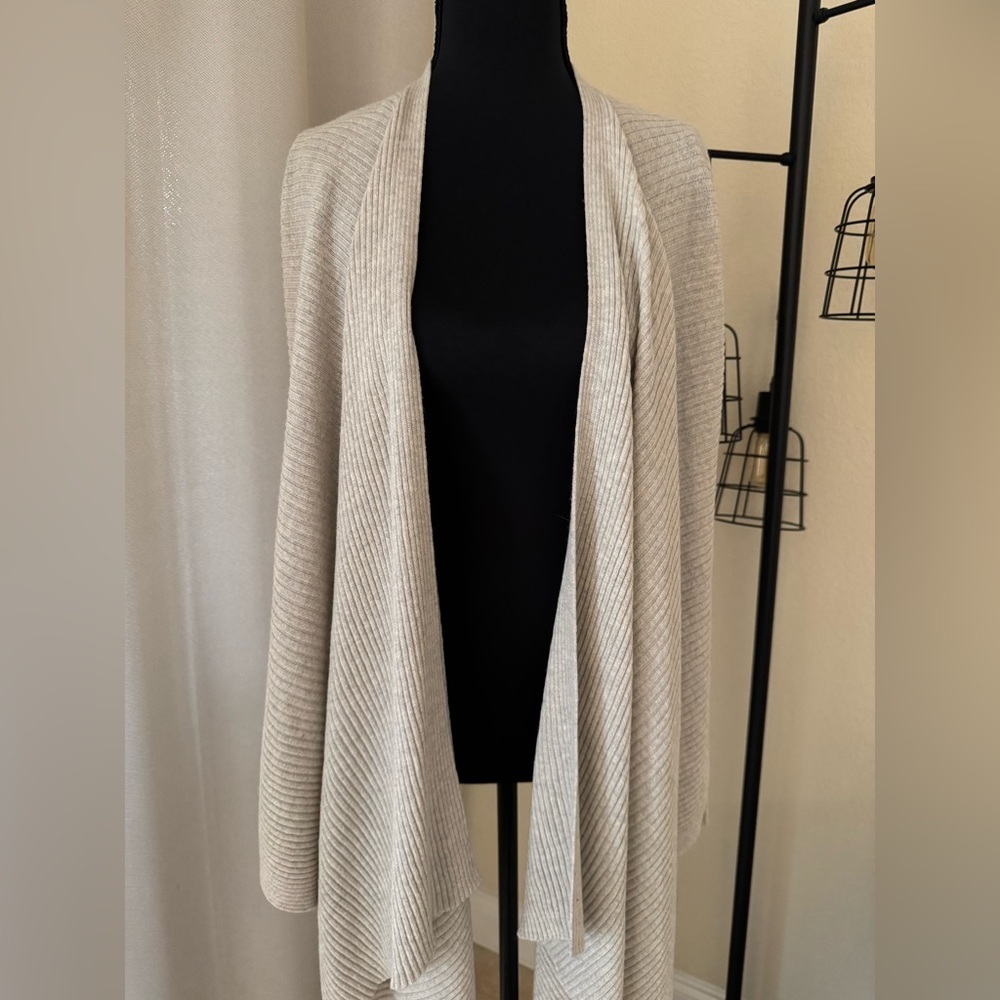 Eileen Fisher Ribbed Wool Open Front Cardigan Cream XS TP - Picture 3 of 9